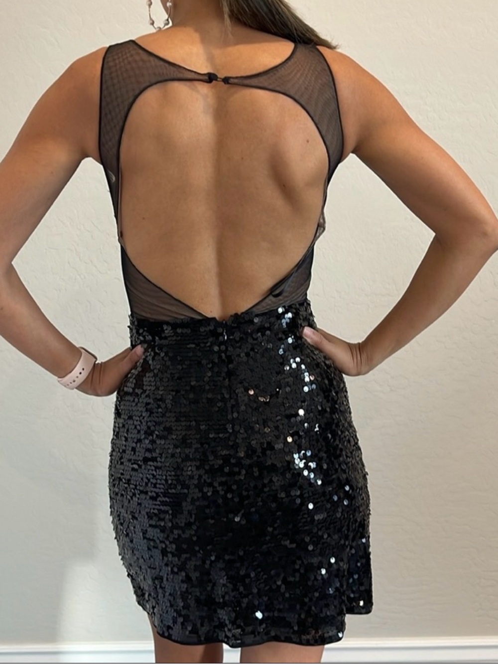 BCBG Max Azria Illusion mesh black sequined cocktail dress size XS - Picture 14 of 15